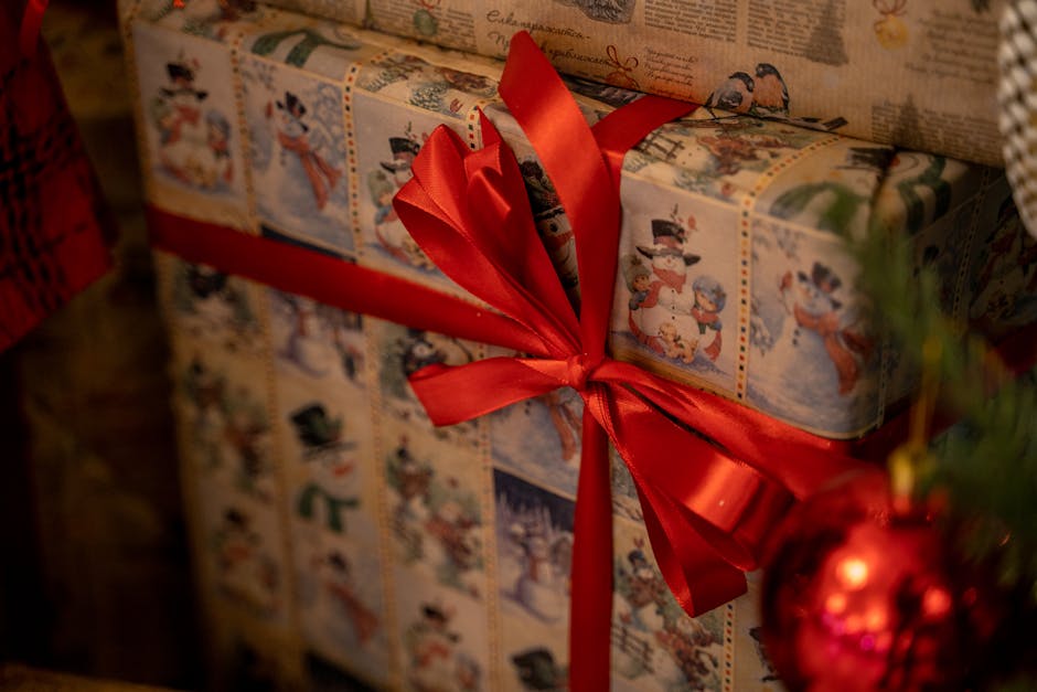 Prenda de ropa vintage francesa envuelta como regalo con papel de seda y cinta decorativa