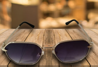 Gafas de sol metálicas octagonales plata con lente degradado violeta, estilo vintage