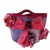 Bolso artesanal lila romántico hecho a mano con lazo rosa, flores y perlas Bolso artesanal lila romántico hecho a mano con lazo rosa, flores y perlas