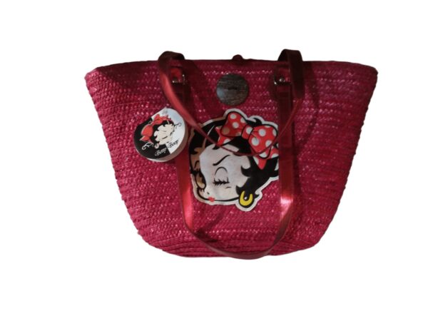 Capazo de rafia rojo con aplicación de Betty Boop y asas, bolso de verano Capazo de rafia rojo con aplicación de Betty Boop y asas, bolso de verano