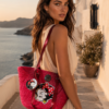 Capazo de rafia rojo con aplicación de Betty Boop y asas, bolso de verano Capazo de rafia rojo con aplicación de Betty Boop y asas, bolso de verano