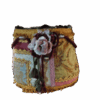 Bolso saco patchwork de telas damascadas en oro, rosa y burdeos con flor, estilo barroco vintage