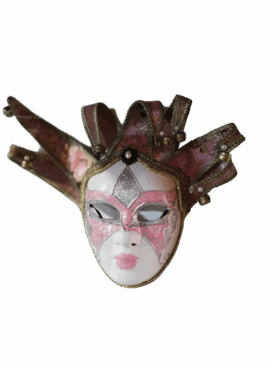 Máscara veneciana original Aurora Dorada en rosa y pan de oro, Carnaval de Venecia