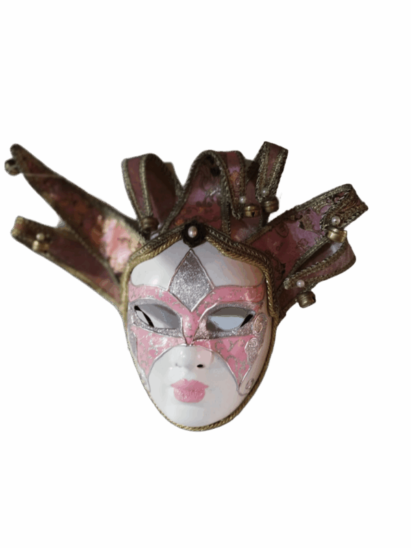 maschera_1 Máscara veneciana original Aurora Dorada en rosa y pan de oro, Carnaval de Venecia