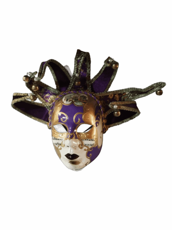 maschera_2 Máscara veneciana original Arlequín de Rialto en azul, morado y oro, Carnaval de Venecia