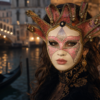 venezia_maschera_1 Máscara veneciana original Aurora Dorada en rosa y pan de oro, Carnaval de Venecia