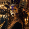 venezia_maschera_2 Máscara veneciana original Arlequín de Rialto en azul, morado y oro, Carnaval de Venecia